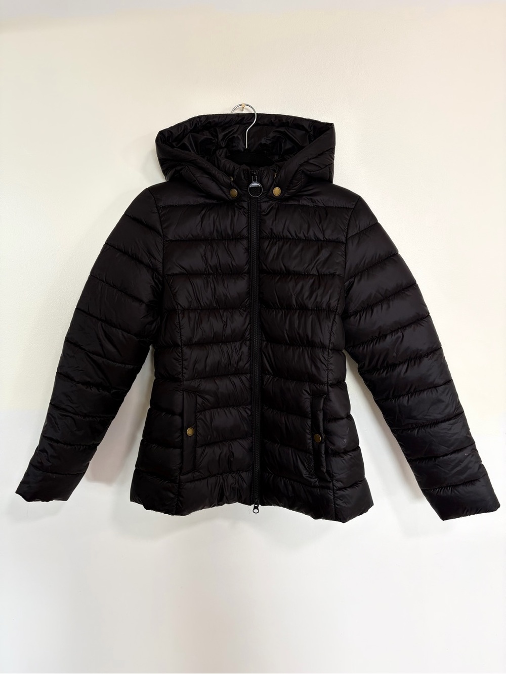 Barbour black lightweight puffer jacket with detachable hood